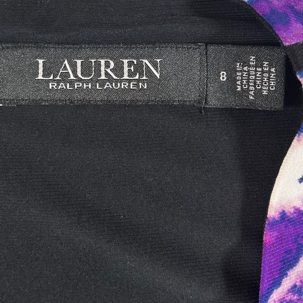 NWOT Lauren Ralph Lauren Floral Faux Wrap Dress Black Purple Coral Sz 8 KY Derby - Picture 6 of 10